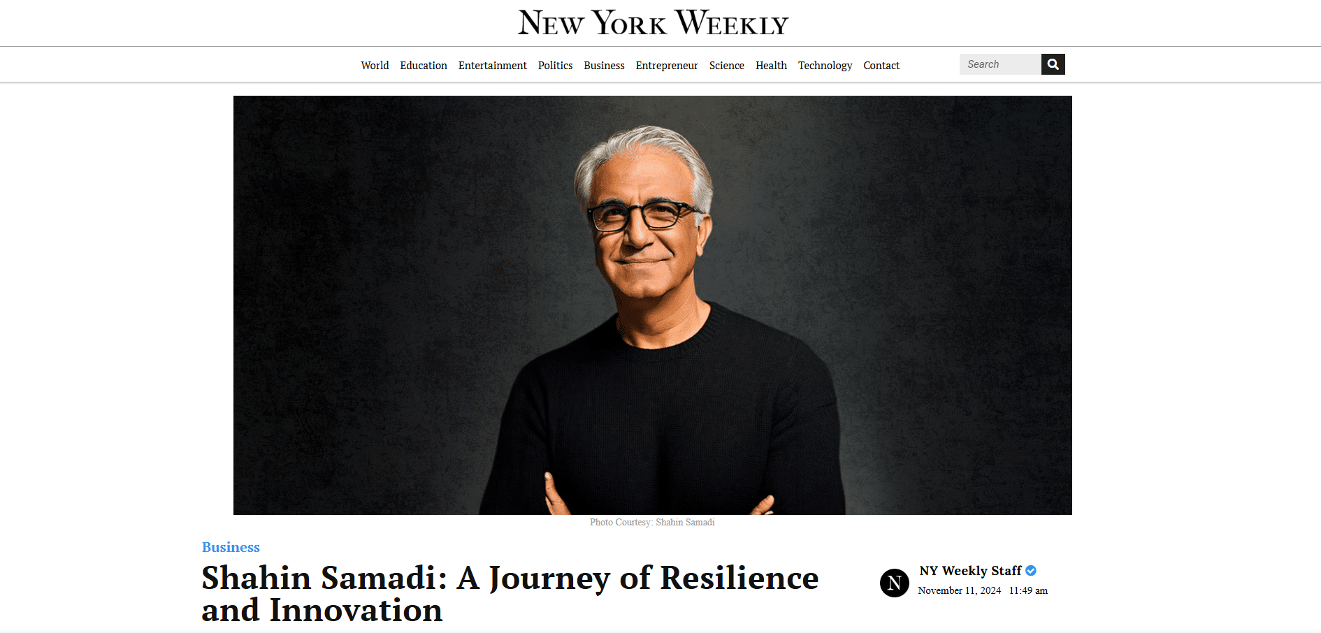 Shahin Samadi featured in New York Weekly